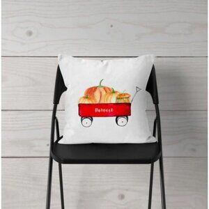 Harvest Pumpkin Wagon Decorative Pillow Cover 18"x18" Polyester Fall Accent For